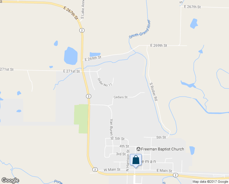 map of restaurants, bars, coffee shops, grocery stores, and more near 3 Cedars Street in Freeman