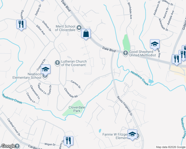 map of restaurants, bars, coffee shops, grocery stores, and more near 15019 Cherrydale Drive in Woodbridge