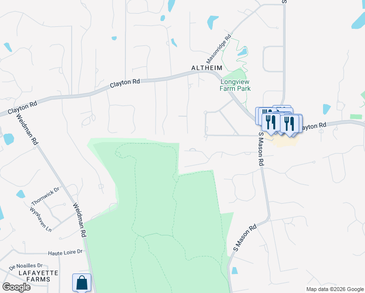 map of restaurants, bars, coffee shops, grocery stores, and more near 8 Woods Hill Drive in Chesterfield