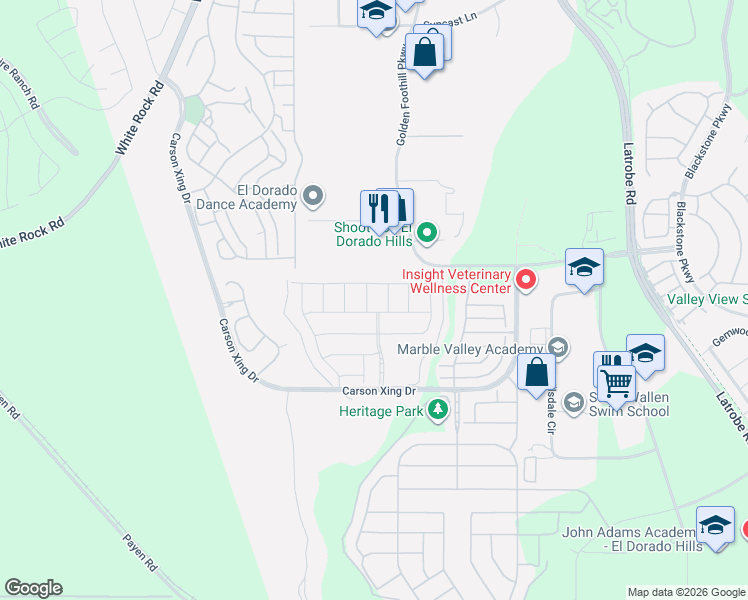 map of restaurants, bars, coffee shops, grocery stores, and more near 7003 La Cumbre Drive in El Dorado Hills