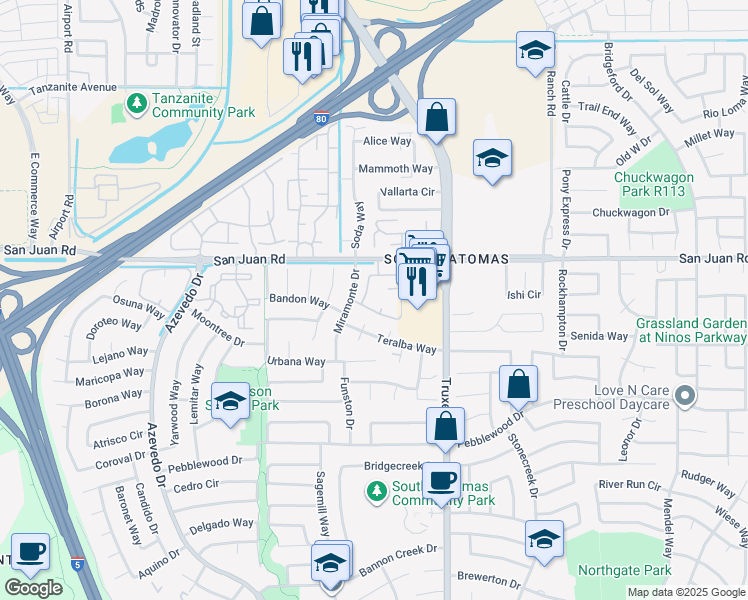 map of restaurants, bars, coffee shops, grocery stores, and more near 201 Del Verde Circle in Sacramento