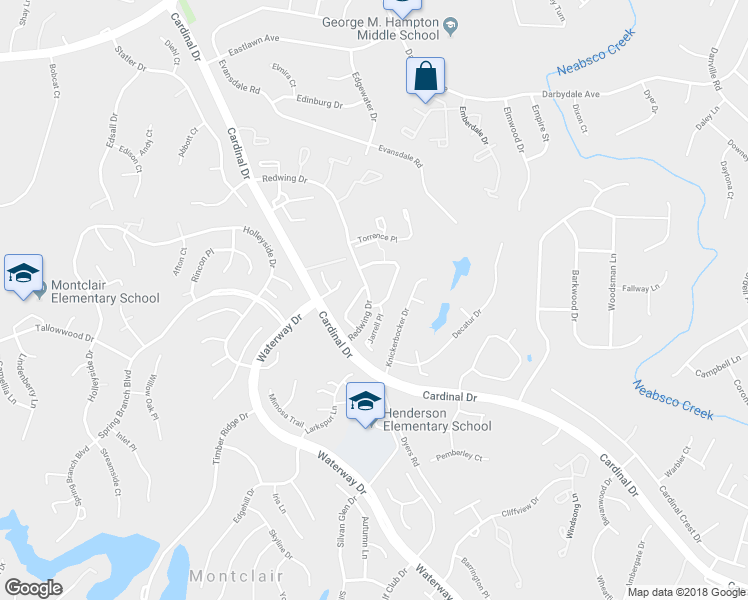 map of restaurants, bars, coffee shops, grocery stores, and more near 15050 Whittier Loop in Woodbridge