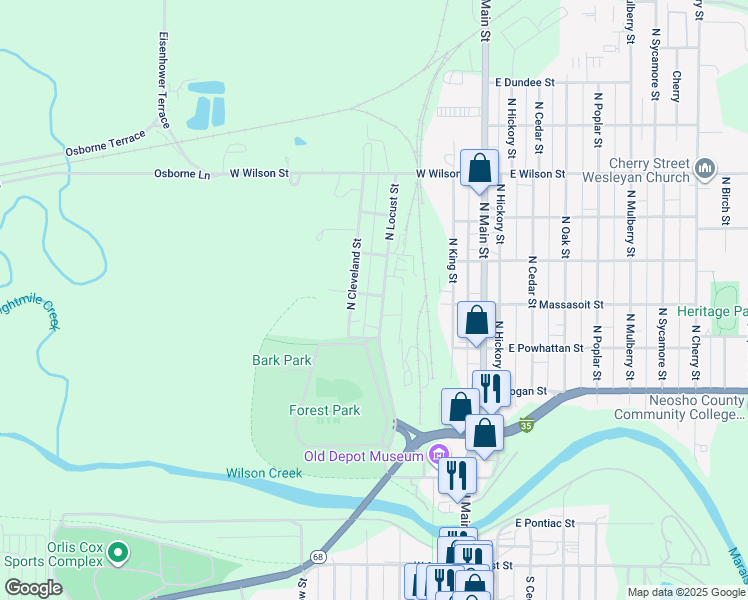 map of restaurants, bars, coffee shops, grocery stores, and more near 704 North Locust Street in Ottawa