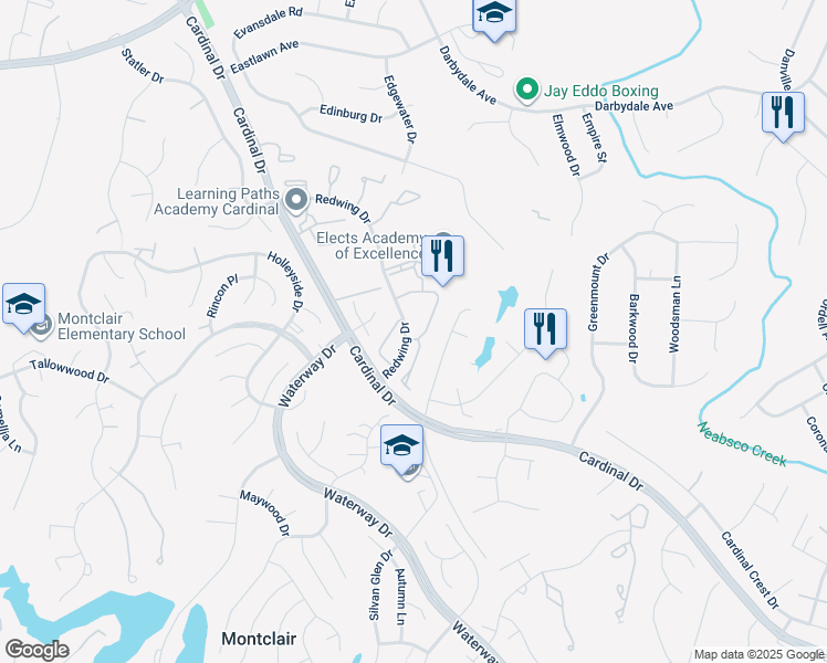 map of restaurants, bars, coffee shops, grocery stores, and more near 15048 Whittier Loop in Woodbridge