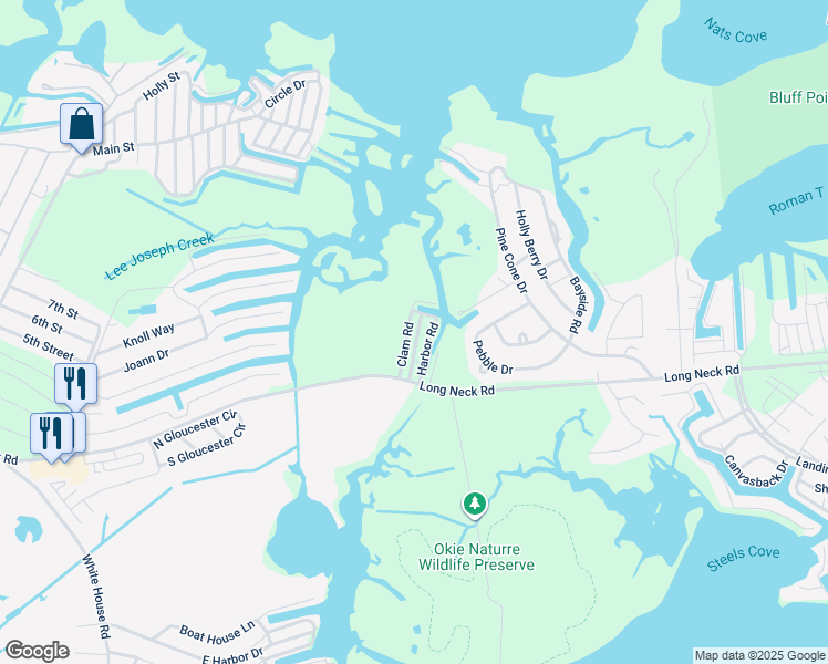 map of restaurants, bars, coffee shops, grocery stores, and more near 5 Oyster Road in Millsboro