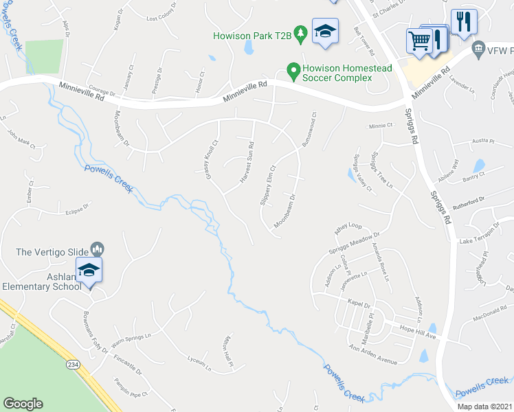 map of restaurants, bars, coffee shops, grocery stores, and more near 14968 Slippery Elm Court in Woodbridge