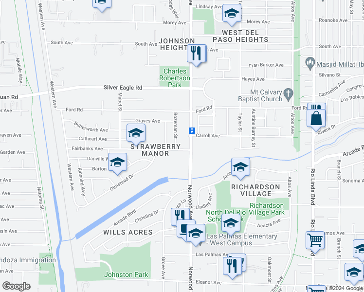map of restaurants, bars, coffee shops, grocery stores, and more near 3258 Bozeman Street in Sacramento