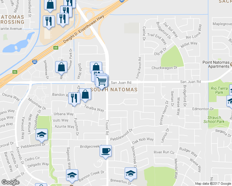 map of restaurants, bars, coffee shops, grocery stores, and more near 3200 Truxel Road in Sacramento