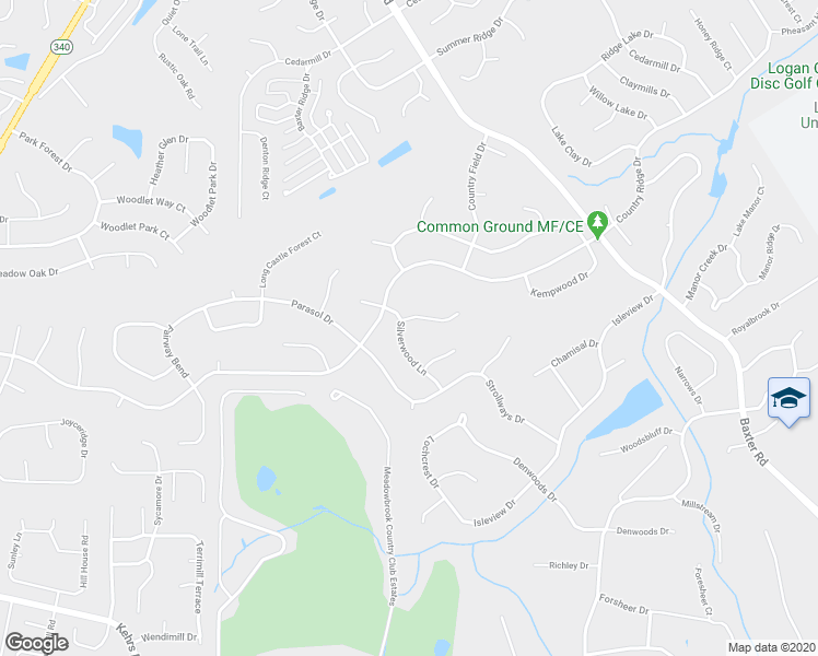 map of restaurants, bars, coffee shops, grocery stores, and more near 15380 Thistlebriar Court in Chesterfield