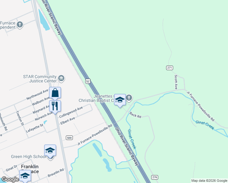 map of restaurants, bars, coffee shops, grocery stores, and more near 461 Elbert Avenue in Franklin Furnace