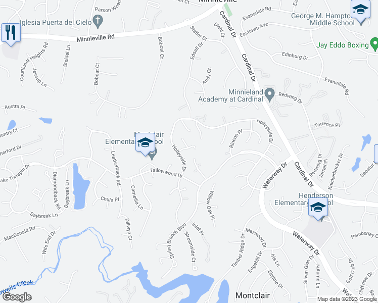 map of restaurants, bars, coffee shops, grocery stores, and more near 4913 Sugar Maple Lane in Montclair