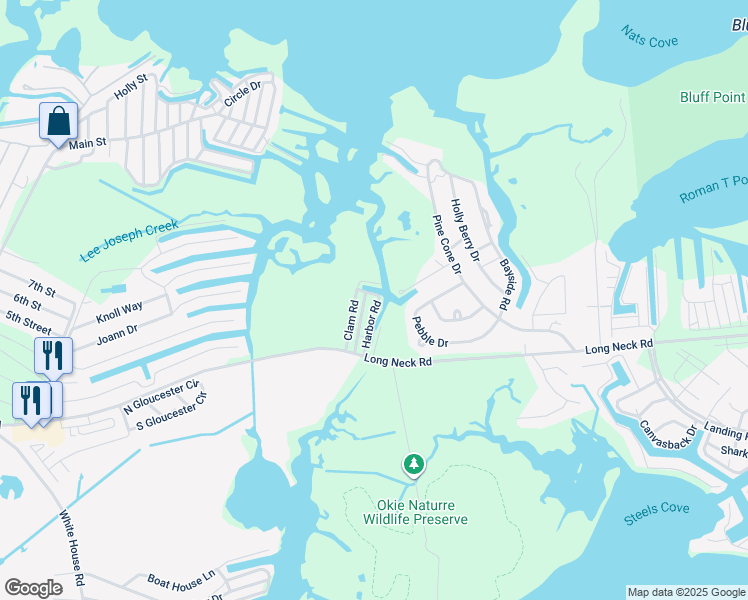 map of restaurants, bars, coffee shops, grocery stores, and more near 19 Harbor Road in Millsboro
