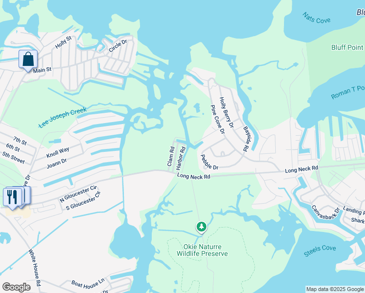 map of restaurants, bars, coffee shops, grocery stores, and more near 19 Harbor Road in Millsboro