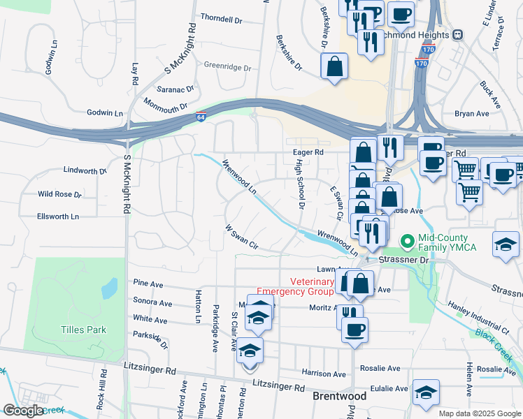 map of restaurants, bars, coffee shops, grocery stores, and more near 1701 Canary Cove in Brentwood