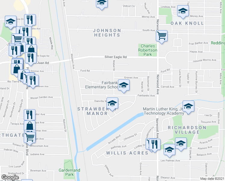 map of restaurants, bars, coffee shops, grocery stores, and more near 148 Cathcart Avenue in Sacramento