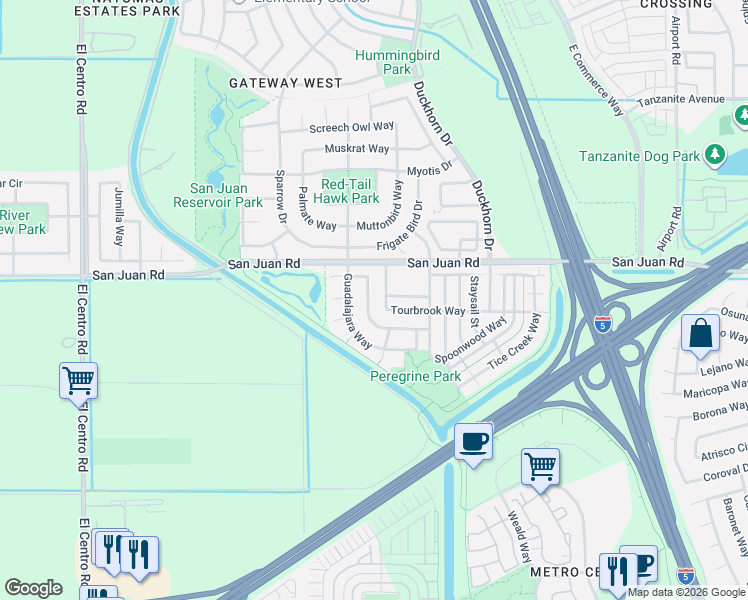 map of restaurants, bars, coffee shops, grocery stores, and more near 3108 Tintorera Way in Sacramento