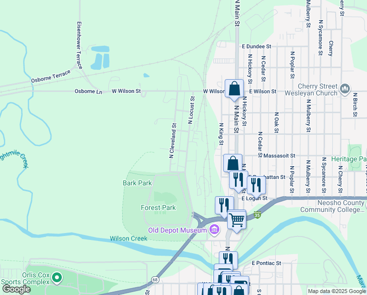map of restaurants, bars, coffee shops, grocery stores, and more near 704 N Locust St in Ottawa
