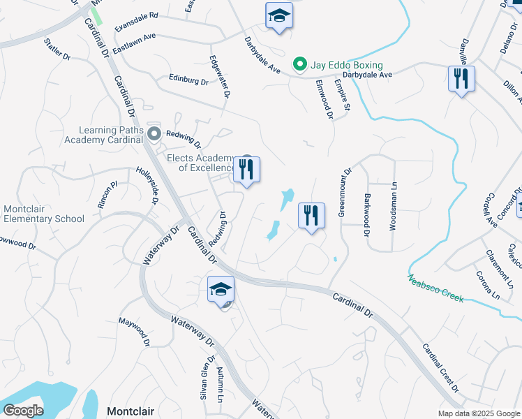map of restaurants, bars, coffee shops, grocery stores, and more near 15055 Knickerbocker Drive in Woodbridge
