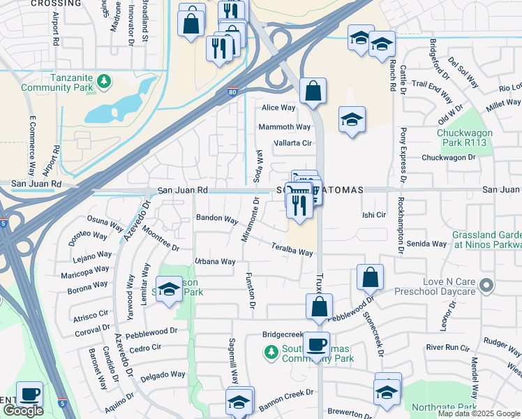 map of restaurants, bars, coffee shops, grocery stores, and more near 201 Del Verde Circle in Sacramento