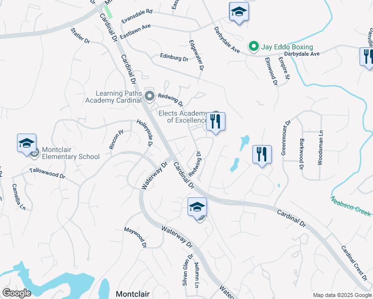 map of restaurants, bars, coffee shops, grocery stores, and more near 4505 Shotwell Court in Woodbridge