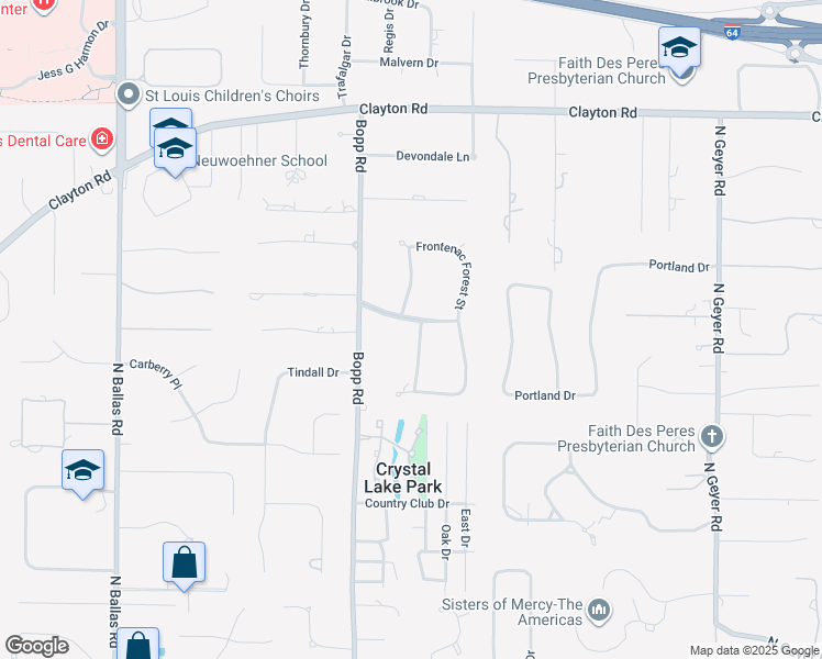 map of restaurants, bars, coffee shops, grocery stores, and more near 104 Frontenac Forest Street in Frontenac