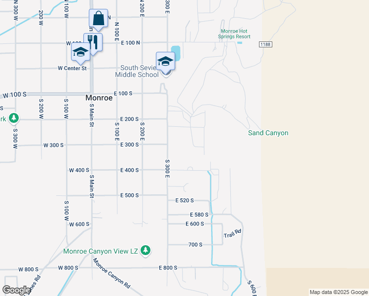 map of restaurants, bars, coffee shops, grocery stores, and more near 315 South 300 East in Monroe