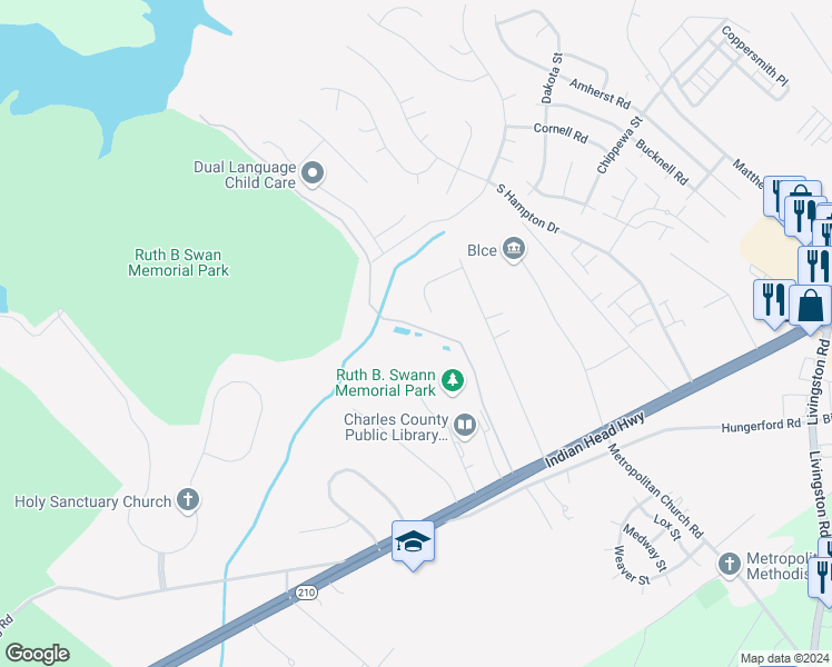 map of restaurants, bars, coffee shops, grocery stores, and more near 3120 Creedon Drive in Indian Head