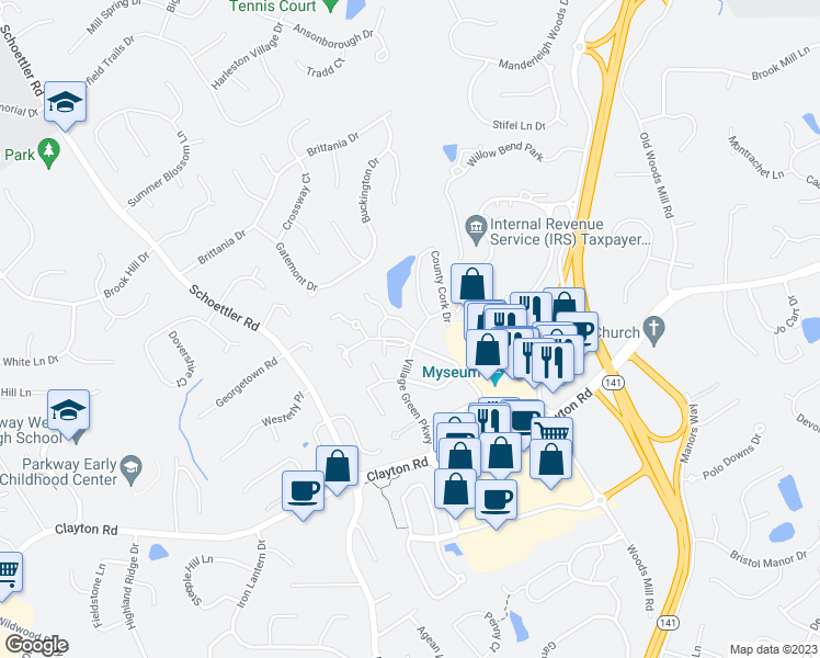 map of restaurants, bars, coffee shops, grocery stores, and more near 2074 Moorgate Drive in Chesterfield
