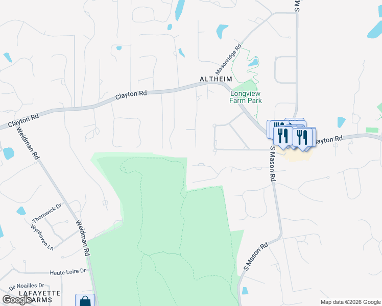 map of restaurants, bars, coffee shops, grocery stores, and more near 8 Woods Hill Drive in Chesterfield