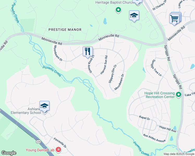 map of restaurants, bars, coffee shops, grocery stores, and more near 5951 Harvest Sun Road in Woodbridge