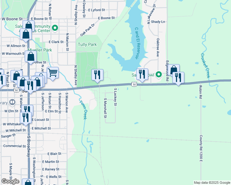 map of restaurants, bars, coffee shops, grocery stores, and more near 208 South Lackey Street in Salem