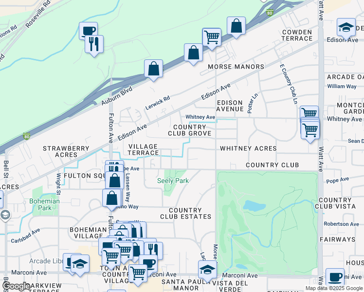 map of restaurants, bars, coffee shops, grocery stores, and more near 3029 Sand Dollar Way in Sacramento