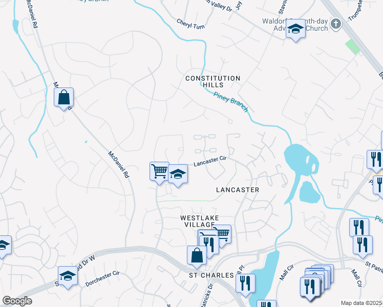 map of restaurants, bars, coffee shops, grocery stores, and more near 4687 Gadwell Place in Waldorf