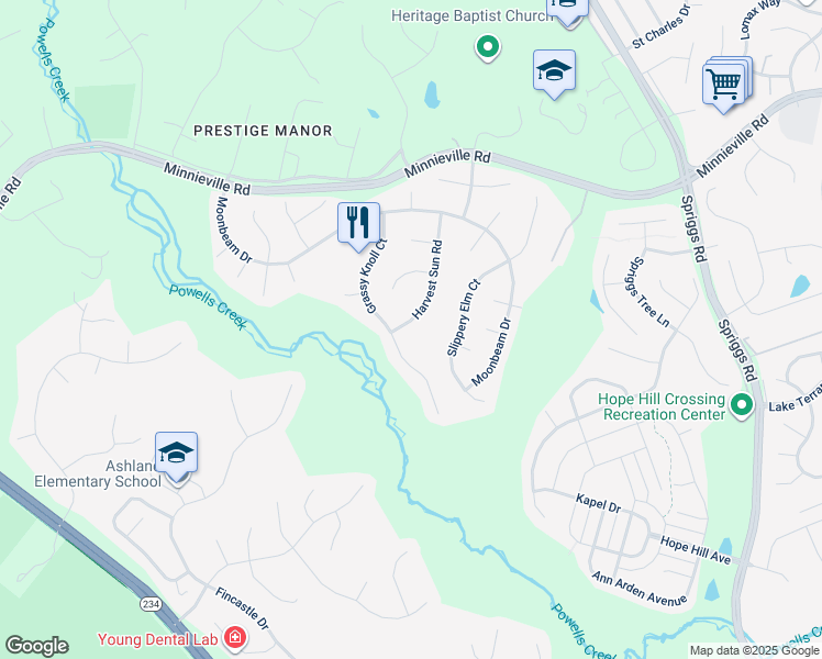 map of restaurants, bars, coffee shops, grocery stores, and more near 5947 Harvest Sun Road in Woodbridge