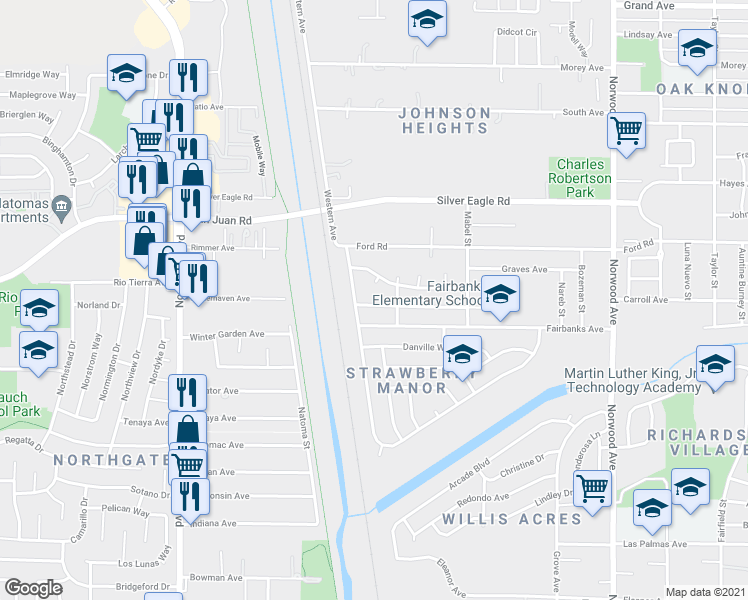 map of restaurants, bars, coffee shops, grocery stores, and more near 68 Cathcart Avenue in Sacramento