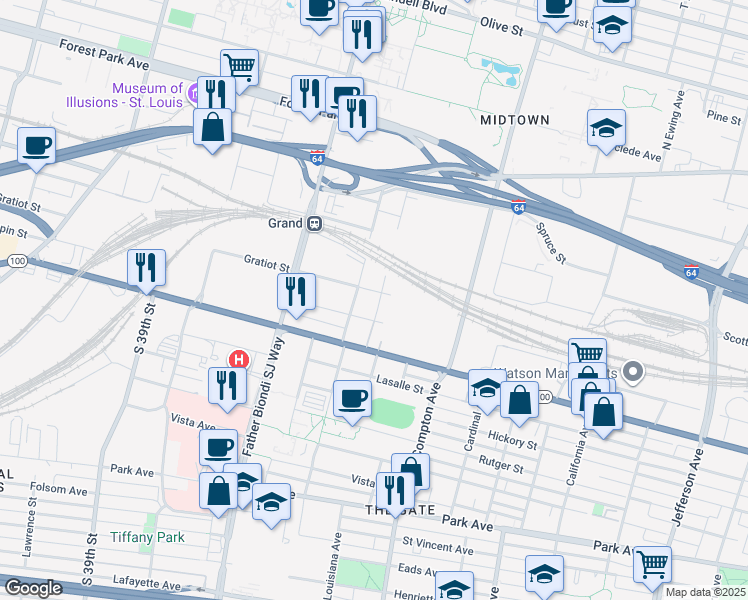 map of restaurants, bars, coffee shops, grocery stores, and more near 813 Ranken Avenue in St. Louis