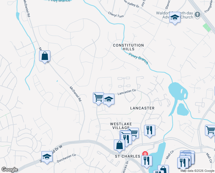 map of restaurants, bars, coffee shops, grocery stores, and more near 4712 Hummingbird Drive in Waldorf