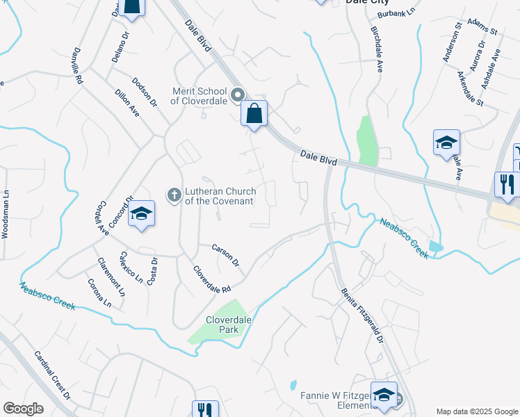 map of restaurants, bars, coffee shops, grocery stores, and more near 3532 Castle Hill Drive in Woodbridge