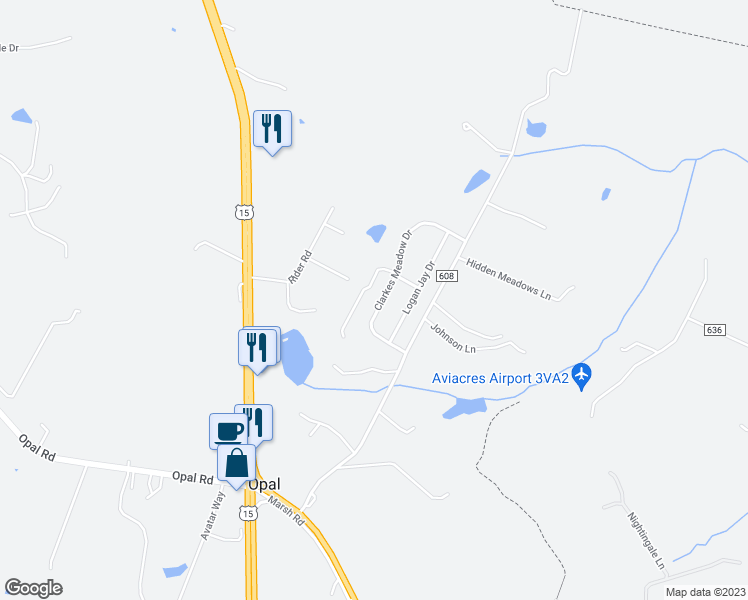 map of restaurants, bars, coffee shops, grocery stores, and more near 6676 Clarkes Meadow Drive in Bealeton