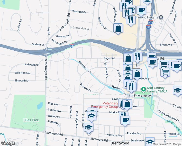 map of restaurants, bars, coffee shops, grocery stores, and more near 1701 Canary Cove in Brentwood