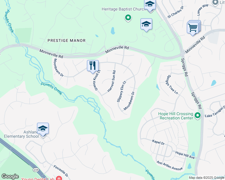 map of restaurants, bars, coffee shops, grocery stores, and more near 5931 Harvest Sun Road in Woodbridge