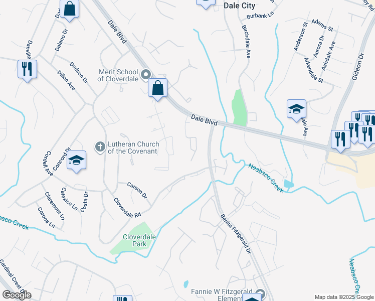 map of restaurants, bars, coffee shops, grocery stores, and more near 15084 Catbrier Court in Woodbridge