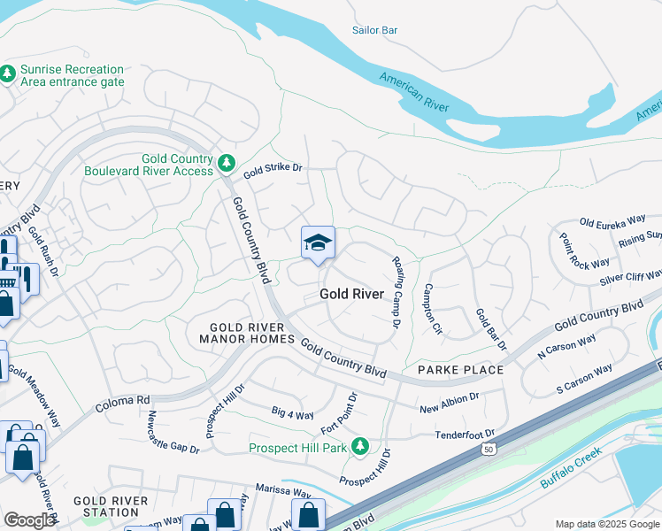 map of restaurants, bars, coffee shops, grocery stores, and more near 2200 Roaring Camp Drive in Gold River