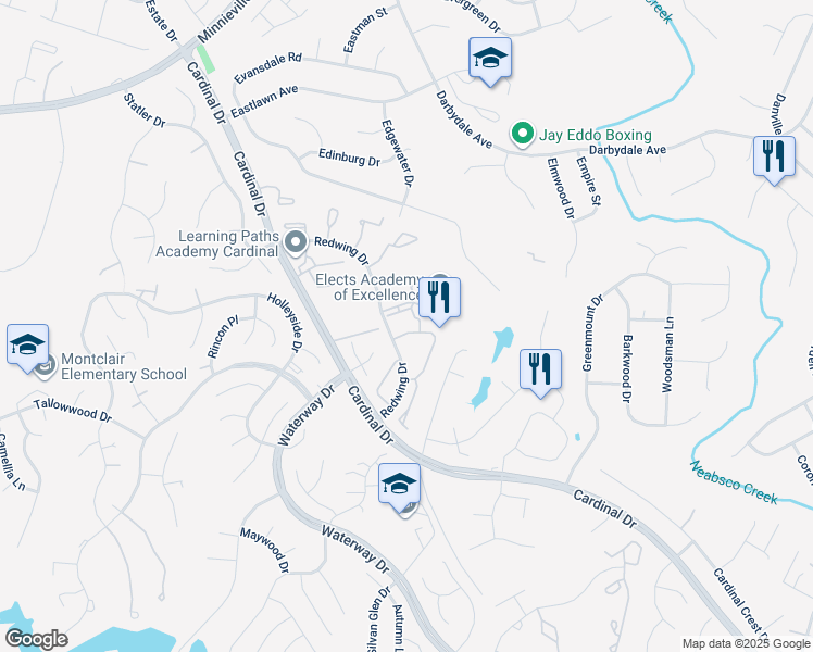 map of restaurants, bars, coffee shops, grocery stores, and more near 14933 Whittier Loop in Woodbridge