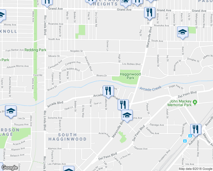 map of restaurants, bars, coffee shops, grocery stores, and more near 1301 Diamond Avenue in Sacramento