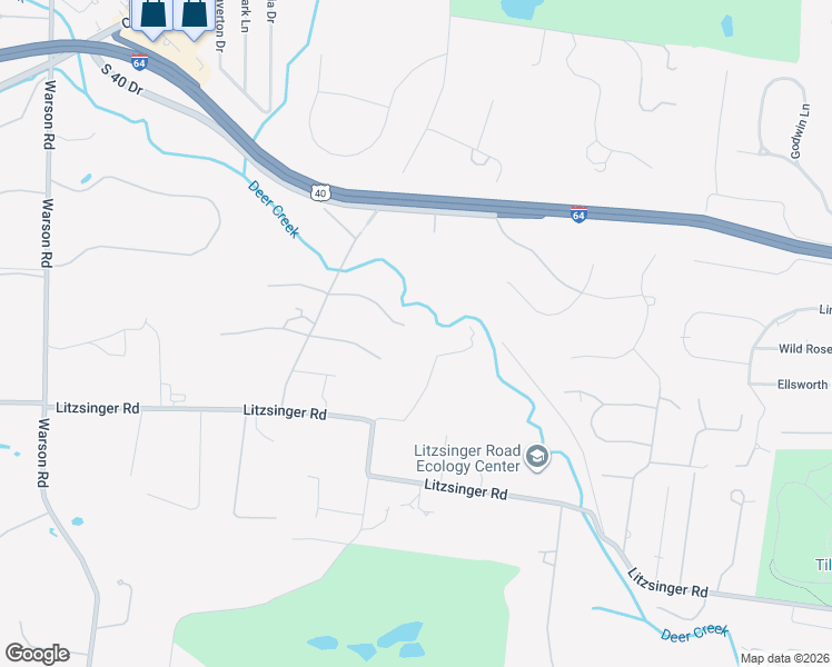 map of restaurants, bars, coffee shops, grocery stores, and more near 9801 Log Cabin Court in St. Louis