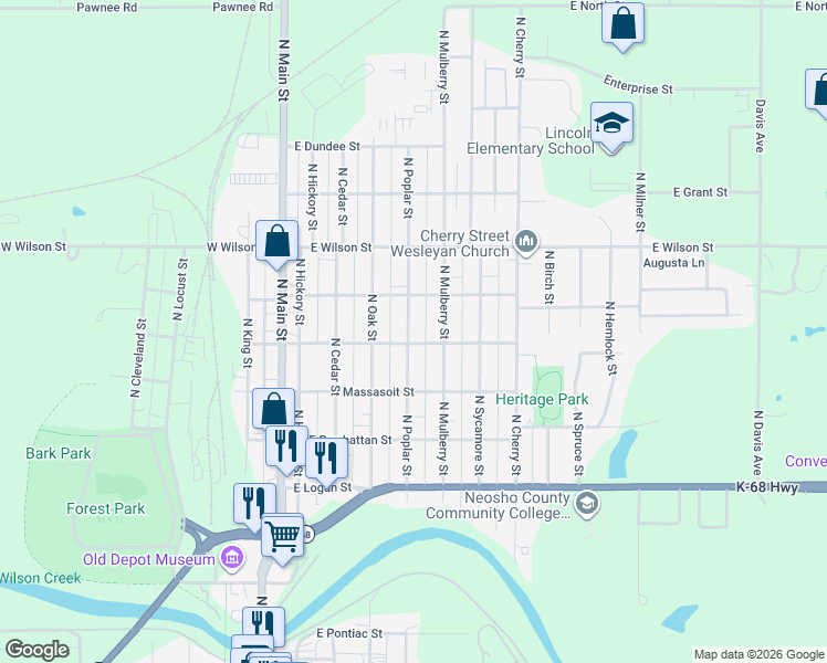 map of restaurants, bars, coffee shops, grocery stores, and more near 812 North Mulberry Street in Ottawa