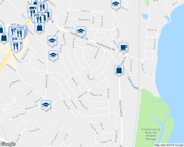map of restaurants, bars, coffee shops, grocery stores, and more near 1437 California Street in Woodbridge