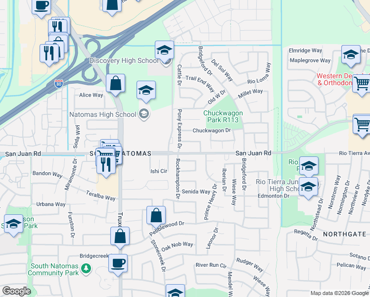 map of restaurants, bars, coffee shops, grocery stores, and more near 1390 Tumbleweed Way in Sacramento