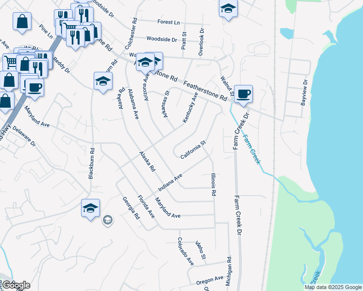 map of restaurants, bars, coffee shops, grocery stores, and more near 1437 California Street in Woodbridge